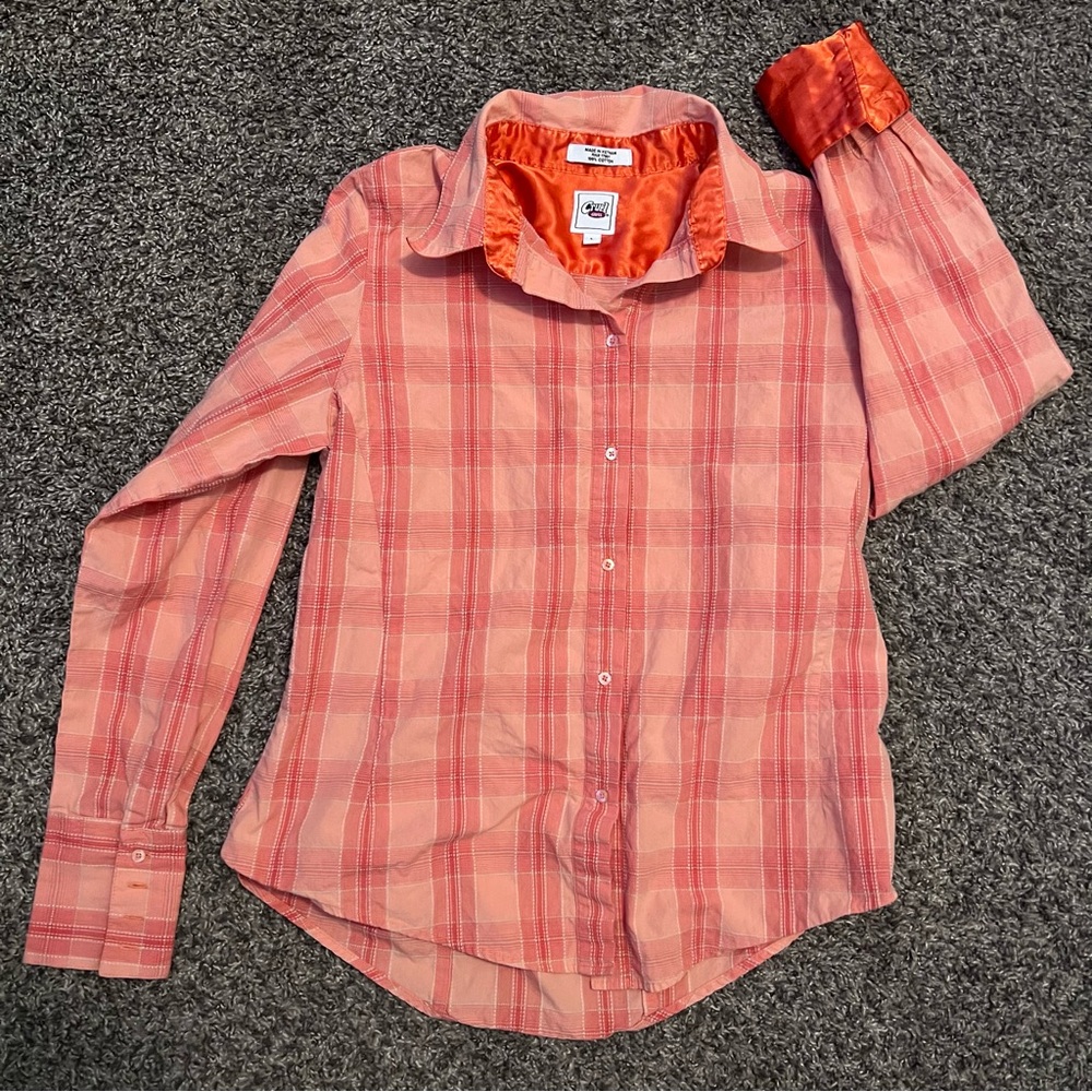 Cruel Girl Large Orange Plaid Button Down Shirt